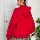 Ezwear sudadera con capucha de ajuste holgado y gruesa con estampado minimalista "feliz ano nuevo" de color rojo casual para mujer
