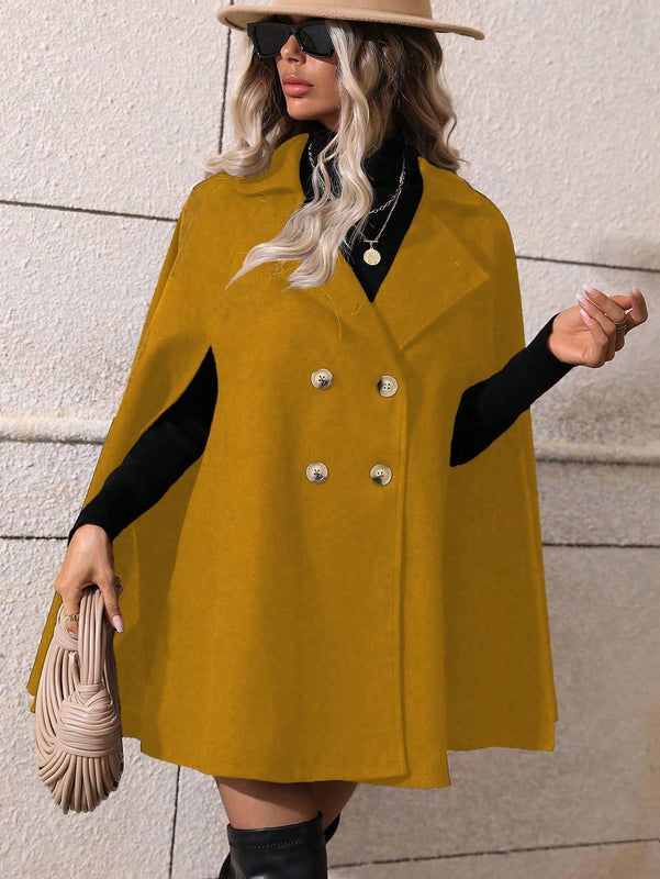 Clasi abrigo suelto con doble botonadura de moda para mujer en otono