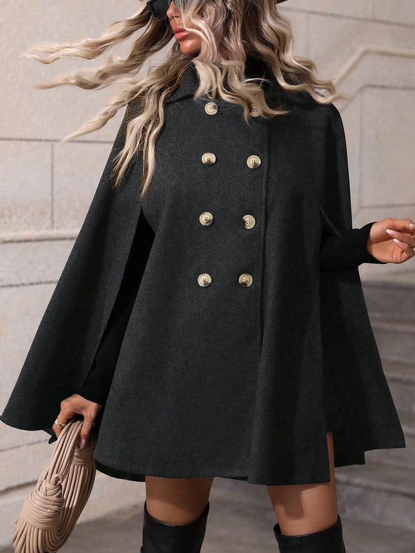 Clasi abrigo suelto con doble botonadura de moda para mujer en otono