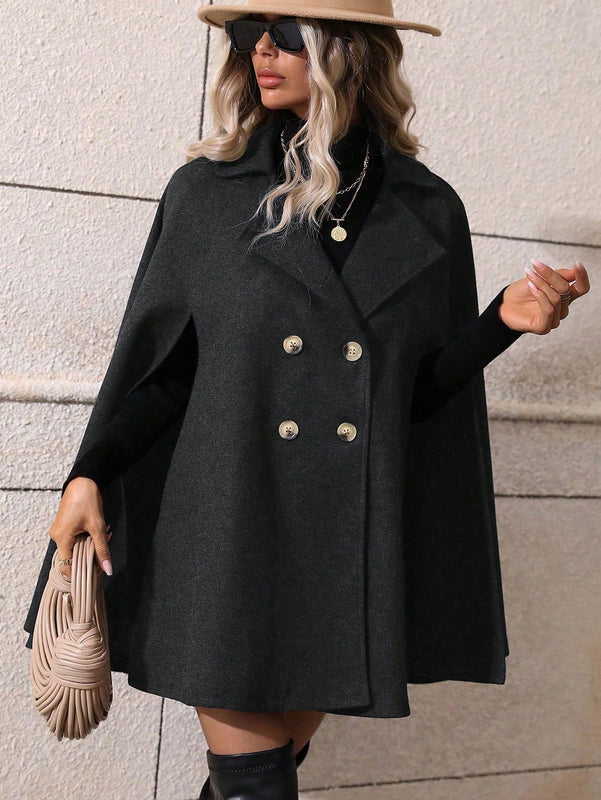 Clasi abrigo suelto con doble botonadura de moda para mujer en otono