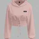 Ezwear sudadera con capucha de mujer color verde oliva con estampado de letras y amarre cruzado al frente