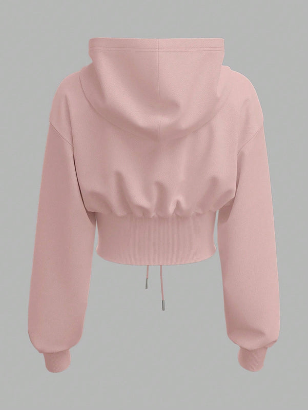 Ezwear sudadera con capucha de mujer color verde oliva con estampado de letras y amarre cruzado al frente