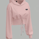 Ezwear sudadera con capucha de mujer color verde oliva con estampado de letras y amarre cruzado al frente