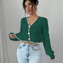 Raffinea blusa casual de manga larga con botones de unicolor, para uso diario
