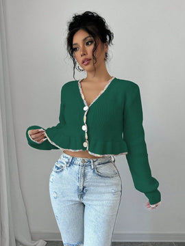 Raffinea blusa casual de manga larga con botones de unicolor, para uso diario