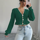 Raffinea blusa casual de manga larga con botones de unicolor, para uso diario