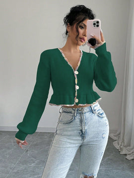 Raffinea blusa casual de manga larga con botones de unicolor, para uso diario
