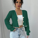 Raffinea blusa casual de manga larga con botones de unicolor, para uso diario