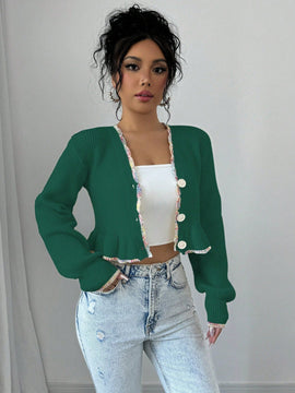 Raffinea blusa casual de manga larga con botones de unicolor, para uso diario