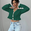 Raffinea blusa casual de manga larga con botones de unicolor, para uso diario