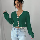 Raffinea blusa casual de manga larga con botones de unicolor, para uso diario
