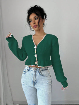 Raffinea blusa casual de manga larga con botones de unicolor, para uso diario