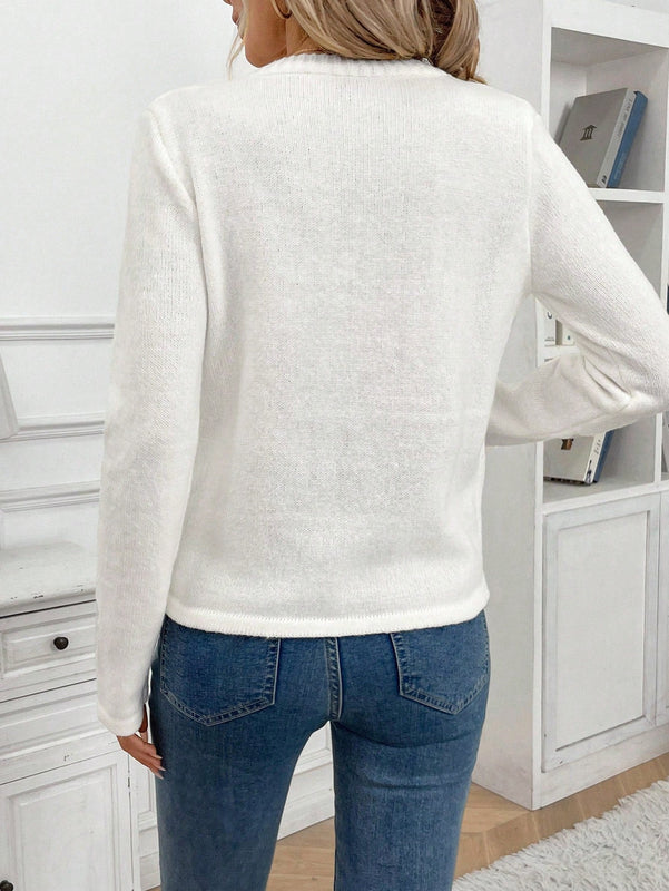 Frenchy blusa sencilla de manga larga con botones y bolsillo, en color liso