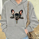 Ezwear sudadera holgada y casual de mujer con cremallera estampada con un gato lindo, sudadera con capucha negra de manga larga con hombros caidos