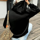 Ezwear sudadera holgada y casual de mujer con cremallera estampada con un gato lindo, sudadera con capucha negra de manga larga con hombros caidos