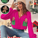 Essnce cardigan de manga larga con grafico de hombre de jengibre minimalista y casual para mujer, navidad