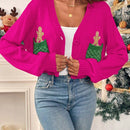 Essnce cardigan de manga larga con grafico de hombre de jengibre minimalista y casual para mujer, navidad