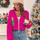 Essnce cardigan de manga larga con grafico de hombre de jengibre minimalista y casual para mujer, navidad