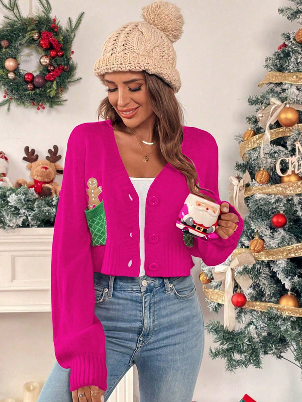 Essnce cardigan de manga larga con grafico de hombre de jengibre minimalista y casual para mujer, navidad