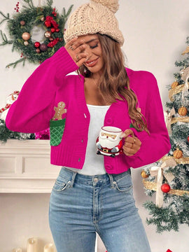 Essnce cardigan de manga larga con grafico de hombre de jengibre minimalista y casual para mujer, navidad