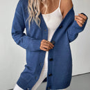 Essnce cardigan grueso y calido con cuello en v y botones para mujer, color azul