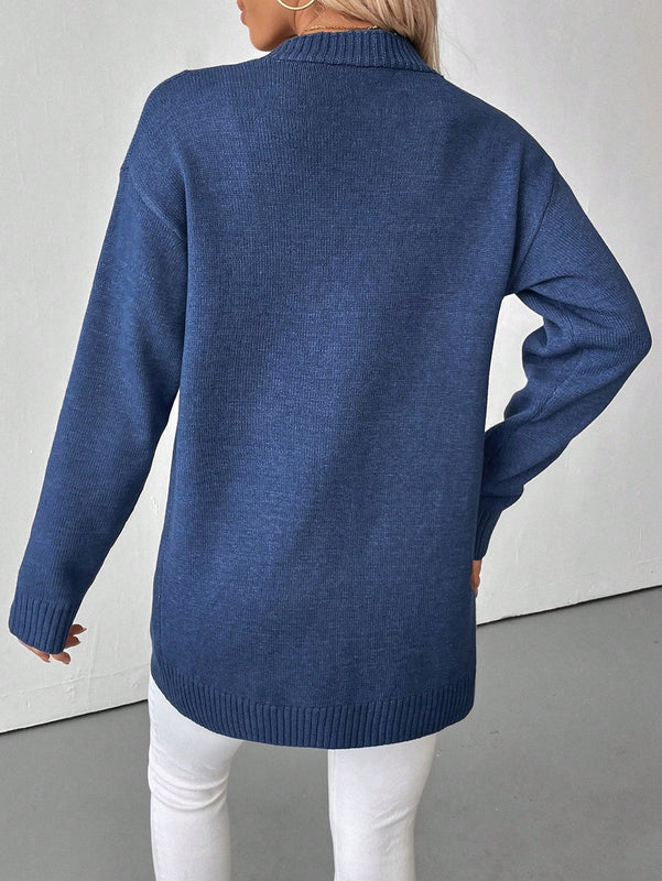 Essnce cardigan grueso y calido con cuello en v y botones para mujer, color azul