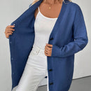 Essnce cardigan grueso y calido con cuello en v y botones para mujer, color azul