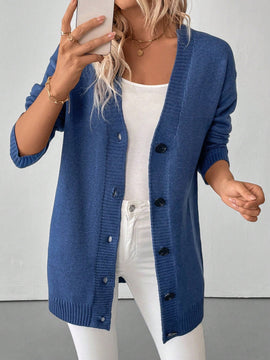 Essnce cardigan grueso y calido con cuello en v y botones para mujer, color azul