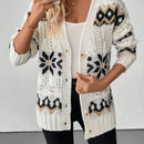 Essnce cardigan de mujer de cuello en v color albaricoque con patron de diamantes, grueso y calido