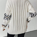 Essnce cardigan de mujer de cuello en v color albaricoque con patron de diamantes, grueso y calido