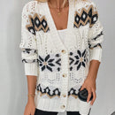 Essnce cardigan de mujer de cuello en v color albaricoque con patron de diamantes, grueso y calido