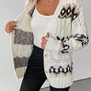 Essnce cardigan de mujer de cuello en v color albaricoque con patron de diamantes, grueso y calido