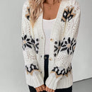 Essnce cardigan de mujer de cuello en v color albaricoque con patron de diamantes, grueso y calido