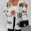 Essnce cardigan de mujer de cuello en v color albaricoque con patron de diamantes, grueso y calido