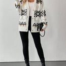 Essnce cardigan de mujer de cuello en v color albaricoque con patron de diamantes, grueso y calido