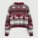 Romwe cardigan calido con diseno jacquard de renos rojos y arboles de navidad para mujer, para otono/invierno
