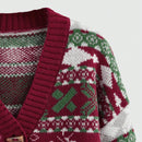 Romwe cardigan calido con diseno jacquard de renos rojos y arboles de navidad para mujer, para otono/invierno