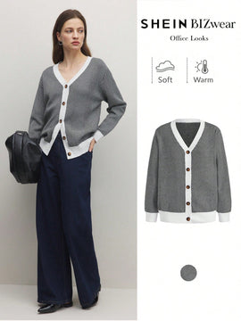 Bizwear cardigan de punto a color blanco y negro con forro de felpa, sudadera con capucha de manga larga, adecuado para uso de oficina, otono/invierno, accion de gracias