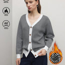 Bizwear cardigan de punto a color blanco y negro con forro de felpa, sudadera con capucha de manga larga, adecuado para uso de oficina, otono/invierno, accion de gracias