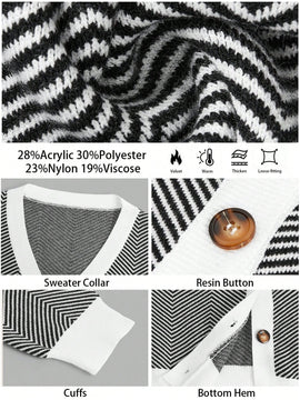 Bizwear cardigan de punto a color blanco y negro con forro de felpa, sudadera con capucha de manga larga, adecuado para uso de oficina, otono/invierno, accion de gracias