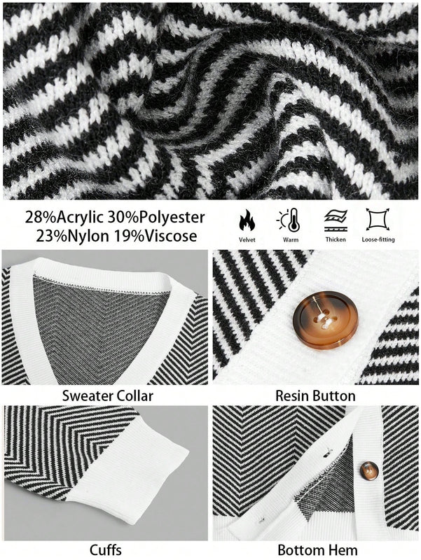 Bizwear cardigan de punto a color blanco y negro con forro de felpa, sudadera con capucha de manga larga, adecuado para uso de oficina, otono/invierno, accion de gracias