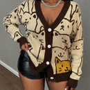 Slayr cardigan de punto con bloque de color y letras de estilo minimalista y casual