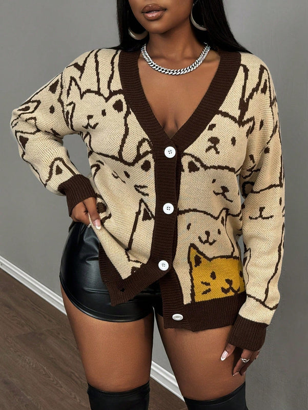 Slayr cardigan de punto con bloque de color y letras de estilo minimalista y casual