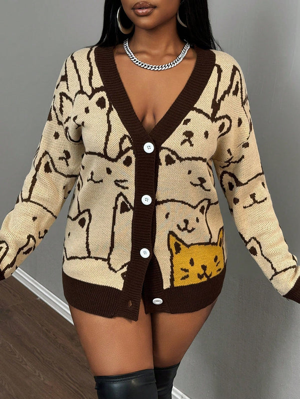 Slayr cardigan de punto con bloque de color y letras de estilo minimalista y casual