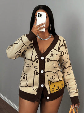 Slayr cardigan de punto con bloque de color y letras de estilo minimalista y casual