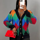 Slayr chaqueta de punto casual con patron asimetrico y contraste de color para mujer