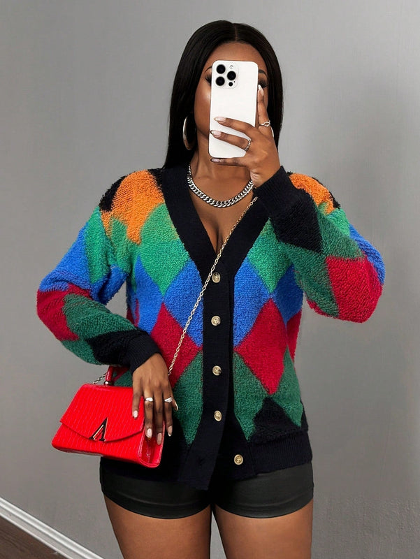 Slayr cardigan de punto con bloque de color y letras de estilo minimalista y casual