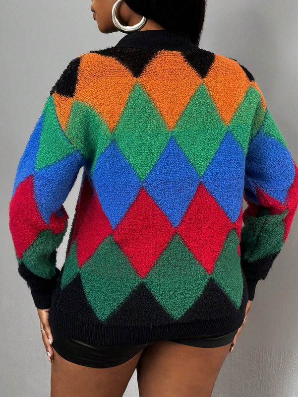 Slayr cardigan de punto con bloque de color y letras de estilo minimalista y casual