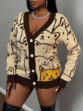 Slayr cardigan de punto con bloque de color y letras de estilo minimalista y casual