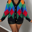 Slayr cardigan de punto con bloque de color y letras de estilo minimalista y casual
